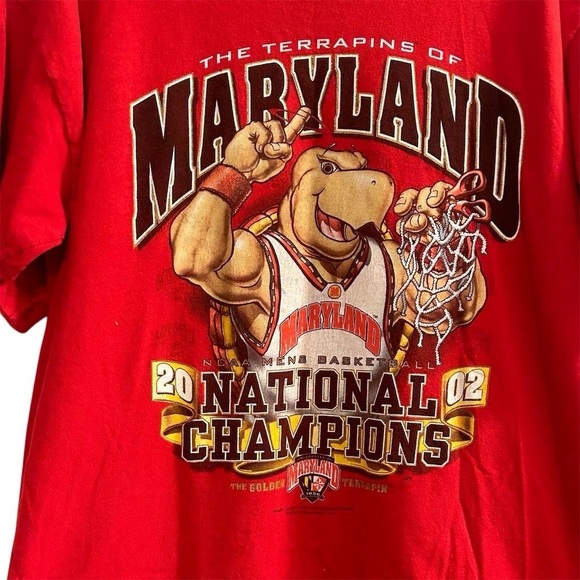 Maryland Terrapins NCAA Champs 2002 T-Shirt Red Unisex Size L Vintage basketball - Picture 3 of 8